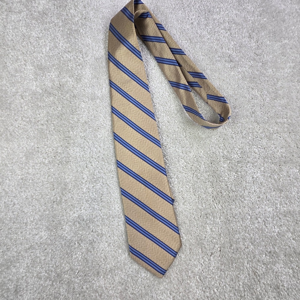 Brooks Brothers Makers Silk Tie Tan Blue Striped 58" Men's Business USA